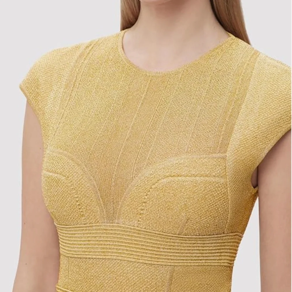 Herve Leger Textured Lurex Bustier Cropped Gown OPC8472780 Met Gold $1,590 NWT - Picture 7 of 8